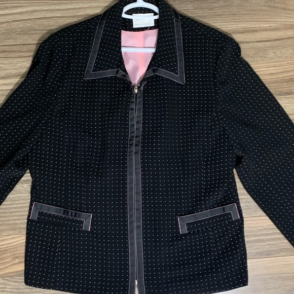❤️GORGEOUS BLAZER/JACKET❤️BLACK WITH PINK DOTS AND PINK SILK INNER LINING❤️SZ XL - Picture 2 of 12